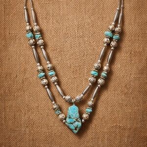 Vintage Silver and Turquoise Triple Strand Necklace